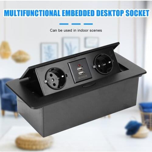 Desktop Socket Table Outlet Black Silver Slow Pop Up Aluminum Alloy Cover With USB Charging 2 3 EU Socket For Meeting Room