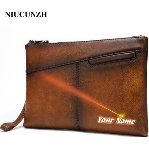 NIUCUNZH Men’s leather wrist bag for men leather luxury Clutch male For phone new designer branded bags card holder money bag