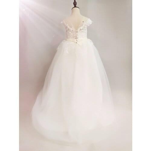 New Hot White Lace Appliques Flower Girls Dresses Long Trailing Girls First Communion Dress Kids Princess Dress Ball Gown