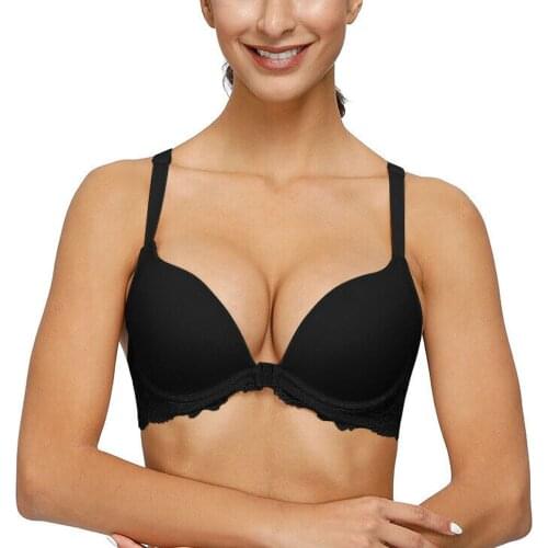 New Arrival Women Bra Front Buckle Thin Padded Push Up Strength Lace Bralette Sexy Lingerie Bras For Women EU US CA UK Size