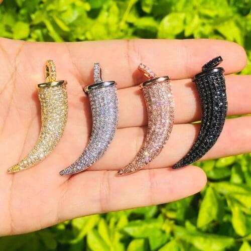 5pcs Horn Charm for Bracelet Necklace Making Cubic Zircon Pave Bling Gold Silver Rose Gold Jewelry Handmade Accessory Wholesale