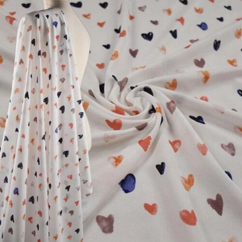 Half Meter White Bottom With Love Heart Print Chiffon Fabric For Dress Shirt Ladys Garment Sewing Material T1420