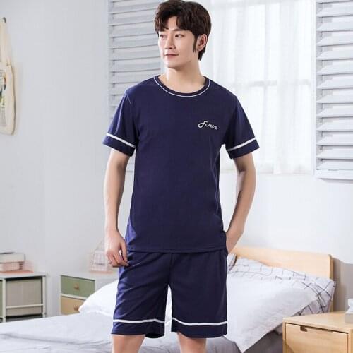 Letter Pullover Short Sleeve Pants Pajama Summer Boy Man Jammies O-Neck Home Casual Sleepwear Nightwear Pyjamas 6535 Cotton HDE