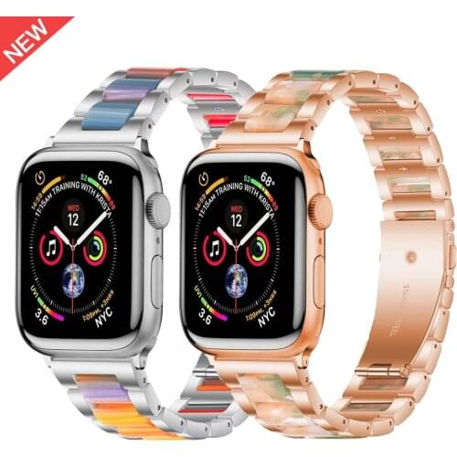 Metal + Resin strap for Apple watch 44mm 42mm 40mm 38mm Fashion replacement bracelet strap for iwatch 6 5 4 3 2 1 SE metal band