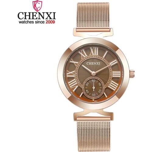 Luxury Brand Chenxi Watch Fashion Women Watches Rose Gold Luxury Watches Stainless Steel Mesh Band Quartz Watches relojes mujer