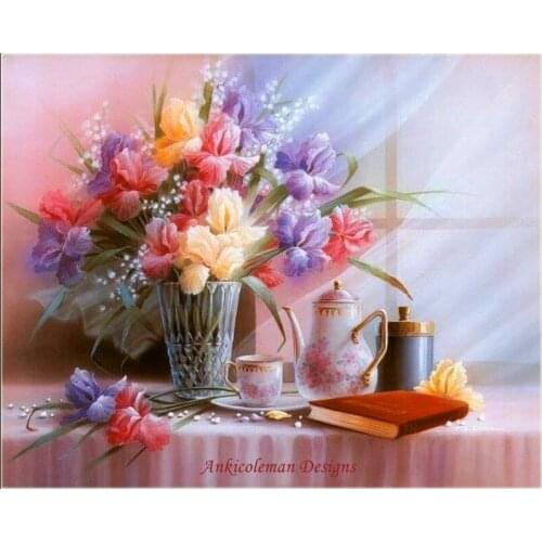 Needlework for embroidery DIY French DMC High Quality - Counted Cross Stitch Kits 14 ct Oil painting - Teapot and Iris