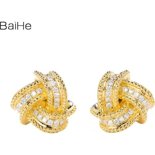 BAIHE Solid 14K Yellow Gold 0.32ct H/SI Natural Diamonds earrings Wedding Women Trendy Fine Jewelry stud earrings for Women