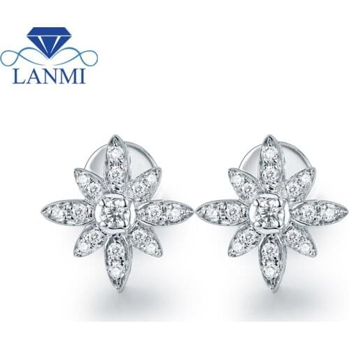 Flower Shape SI Diamond Stud Earring Real 18K White Gold Lovely Design for Fiancee Wedding Fine Jewelry Wholesale Gift