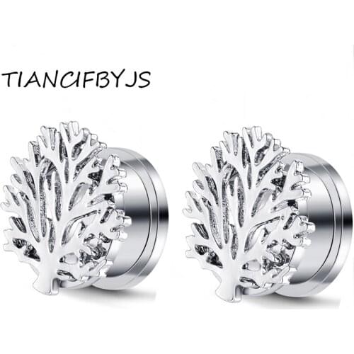 TIANCIFBYJS New Life of Tree Silver Gold Screw Flesh Tunnel Hollow Plugs Ear Piercing Body Jewelry Earring expander Cuff kits