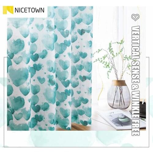 NICETOWN Subtle Linen Semi-Sheer Voile Curtains Gradient Watercolor Heart Pattern Sheer Panels for Valentine Gift Brithday
