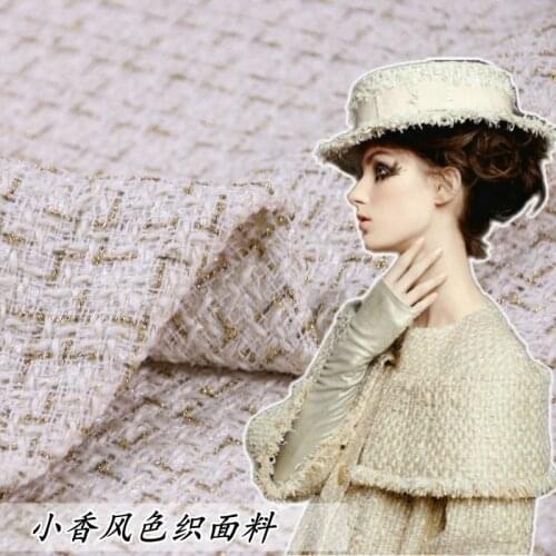 50x150cm White and Gold Wool Tweed Fabric Yarn Dyed Braided Tweed Fabric For Womens coat Warm Tweed Coat Fabric Sewing