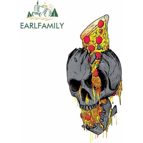 EARLFAMILY 13cm x 5.9cm For Skull Rest In Pizza Car Graffiti Sticker Motorcycle Decal Car Styling Vinyl Material Creative Decor