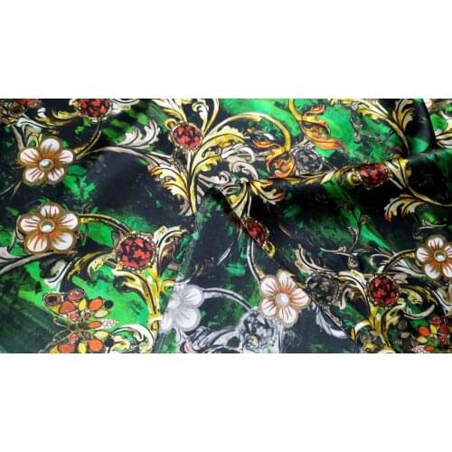 High-end Brand Print flowers Design Wide 19Momme 95% silk 5%spandex Charmeuse Fabric for Dress Diy Sewing Free Shipping Sale Hot