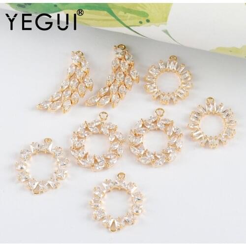 YEGUI M1039,jewelry accessories,18k gold plated,copper metal,zircons,charms,jump ring,jewelry making,diy earrings,6pcs/lot