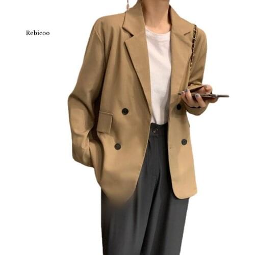 Women Blazer Double Breasted Suits Jacket Official Ladies Loose Long Sleeve Mujer Vestido New