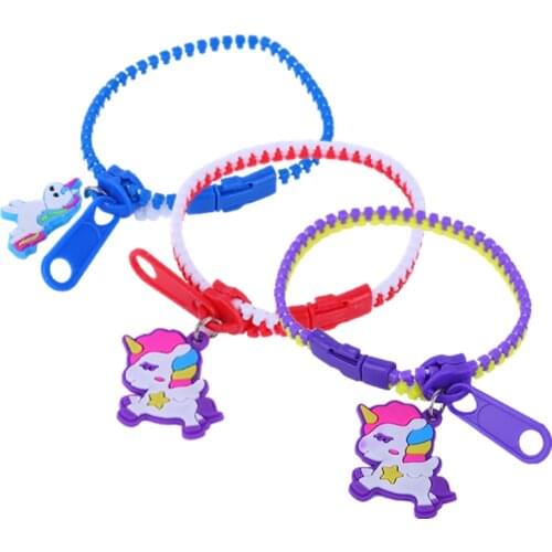 1/3/5PCs Unicorn Pendants Zipper Bracelet Stress Relief Toy Kids Children ADHD Autism Hand Sensory Toys Focus Fidget Toys Gifts