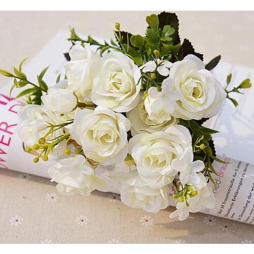 1 Bouquet 15 Heads Artificial Royal Rose European Style Flowers Home Room Decor Desk Fake Flower Wedding Decoration