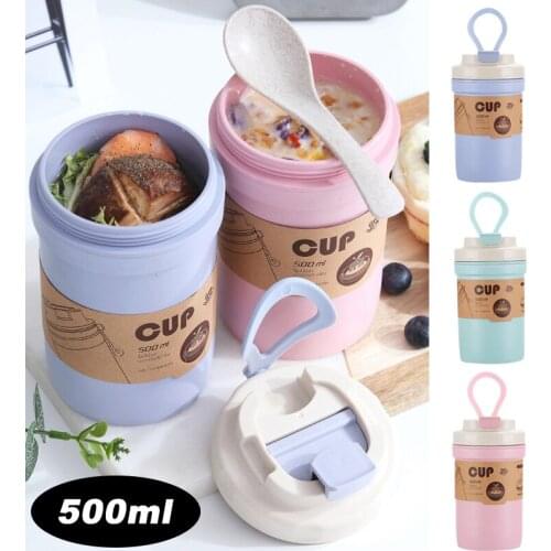 1Pc Portable Water Bottle Soup Cup Breakfast Bowl Leak-Proof Food Storage Insulated Sealed Pot Lunch Box with Spoon Lid
