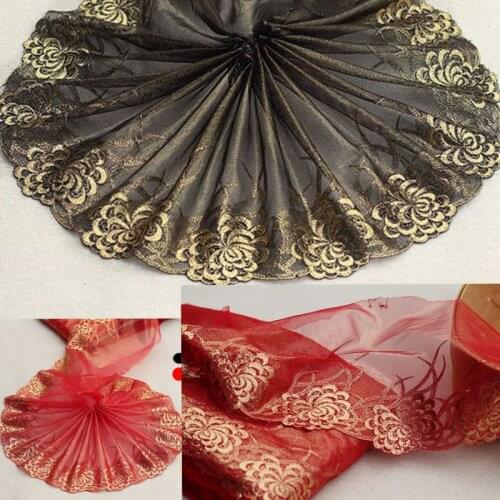 10Yards Tulle Embroidery Lace Fabric Gold Thread Trim Ribbon Red Black Mesh Guipure Applique Sewing Wedding Dress Accessories