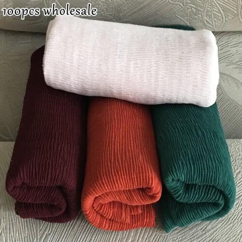 100PCS WHOLESALE skin pleated hijab scarf plain crinkle shawl fashion muslim hijabs women maxi scarves shawls islamic scarfs