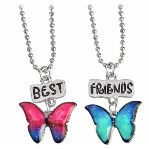 2pcs/Set Jewelry Best Friends Charm Necklaces pendants Cartoon Lovely butterfly necklace friendship Kids Set Girls children gift