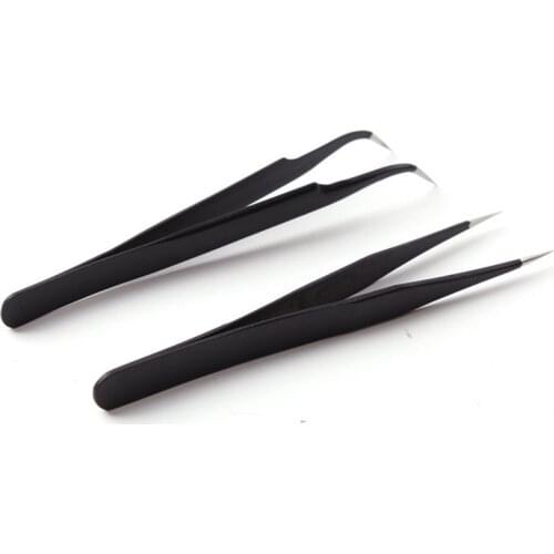 2017 2pcs/set Anti-static Eyebrow Tweezers Curved Straight Nail Art Tweezers Stainless Steel Anti-magnetic Makeup Tools Kit