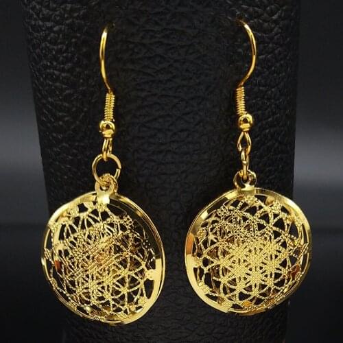 2021 Fashion Flower of Life Stainless Steel Drop Earrings for Women Small Gold Color Dangle Earings Jewelry aretes E612723