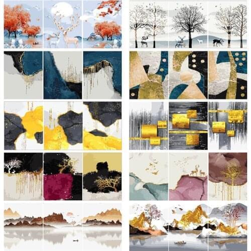 New Arrival 3Pcs/Set Painting By Numbers DIY Colorful Abstract Landscape Pictures by numbers acrylic painting Hand Painted Art