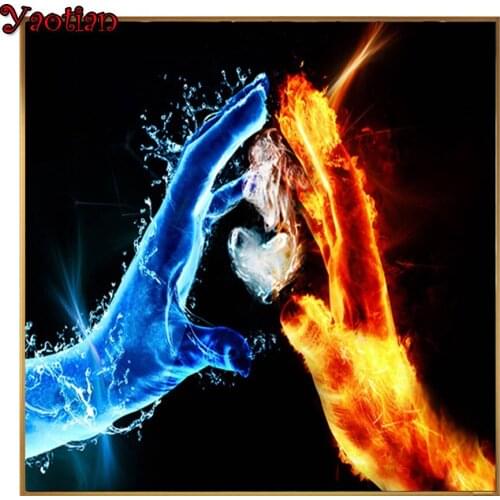 5D DIY Diamond Painting Abstract Ice And Fire Hands Embroidery Drawing Needlework Full Diamond Mosaic Cross stitch Decor puzzle