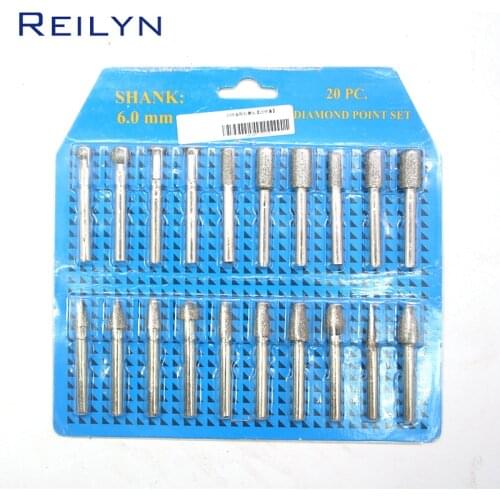 6mm Rod Coarse Sanding Head Diamond Grinding Point Jade Stone Peeling Carving Bits 20 Pcs/Pack #60 Wear Resistant High Quality