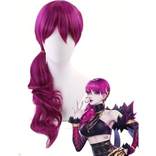 Agonys Embrace K/DA Evelynn Wig Reddish Violet Long Wig Cosplay Costume KDA Heat Resistant Synthetic Hair Cosplay Wigs +Wig Cap