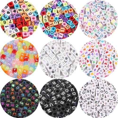 DIY Ornament Accessories Handmade Beaded Square Acrylic Color Russian English Letter Beads Bracelet Necklace Hanging