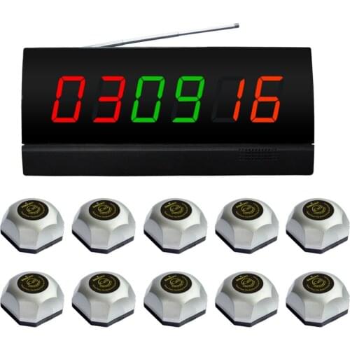 SINGCALL Wireless Table Call system, for restaurant, Cafe, 10 Silver Single Call Bells and 1 Display Receiver