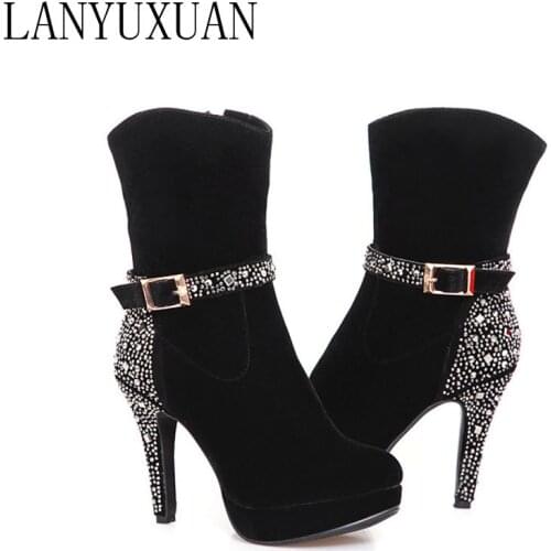 Big Size 33-41 for Women Sexy High Heels Warm Short boots Autumn Winter Shoes Pointed Toe Platform Knight Martin Boots F315