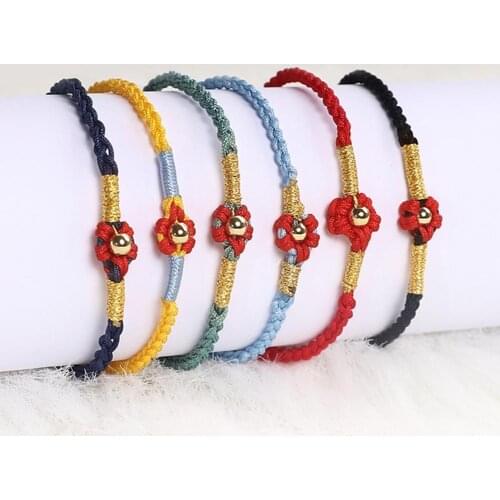 Bracelet Red Flower Design Hand Decoration Polyester Braided Rope Bracelet for Birthday Party