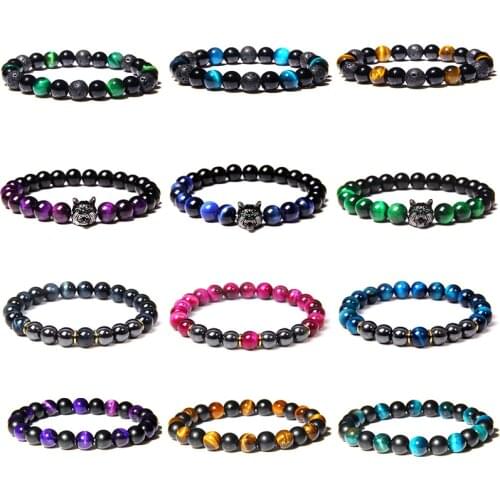 Tiger Eye Bracelet Hematite Charm Lava Bracelets For Women Men Natural Stone Energy Quality Elasticity Rope Bangle Yoga Jewelry