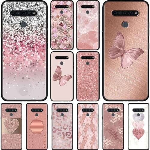 Phone Shell For LG K71 K61 K52 K50s K50 K42 K41s K40s K40 G8 G7 ThinQ G6 Case Gold Pink Rose Glitter Hearts Fundas