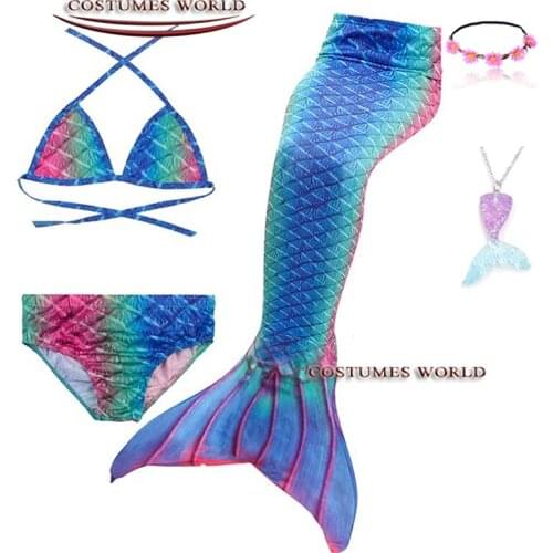Halloween Costume Little Mermaid Tails for Swimming Mermaid Costume Girls Swimsuit Kids Children Swimmable Dress Can Add Monofin