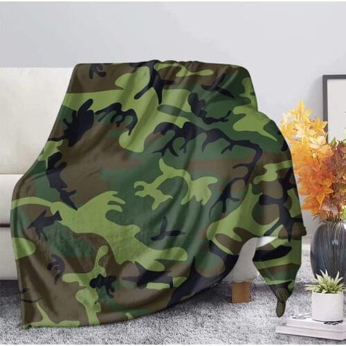 Camouflage Soft Flannel Boys Mens All Season Light Weight Living Room/Bedroom Warm Blanket (Dark Green)