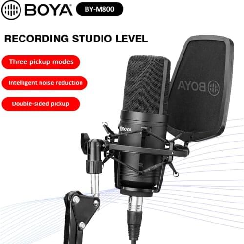 BOYA BY-M800 Large Diaphragm Microphone Cardioid Condenser Mic professionnel Low-cut Filter for Live Vlog Video Studio Broadcast