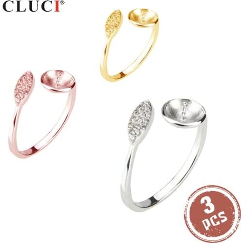 CLUCI 3pcs Silver 925 Zircon Bridal Set Ring Women Jewelry 925 Sterling Silver Adjustable Open Double Leaves Ring SR2027SB