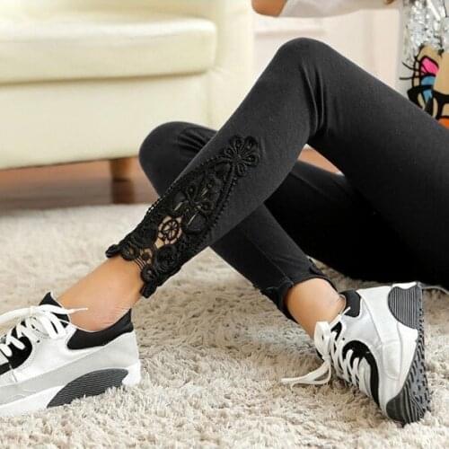 Women Legging Skinny Lace Cotton Sheath Stretch Pants Lacework Soft Solid Color Ankle-Length Leggings
