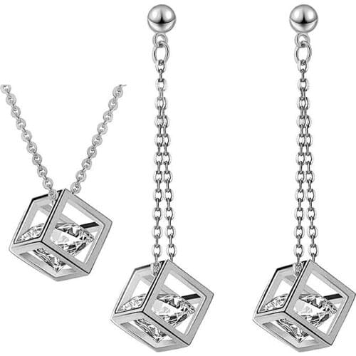 Exquisite Hot Sale Female Square Zircon Long Dangle Necklace Set Fashion Jewelry