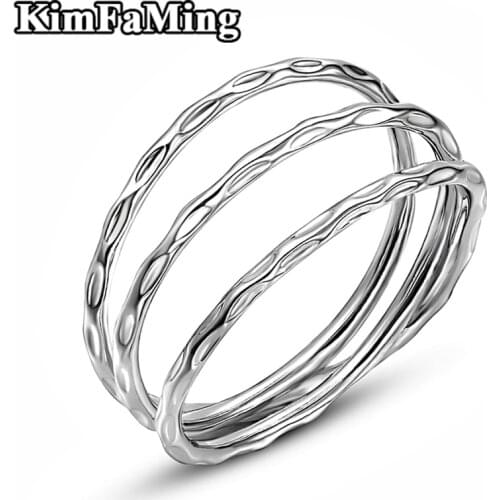 Hot Trendy 3 Lines Plain Silver Rings Fashion Style Jewelry for Women Party Occasion NR067