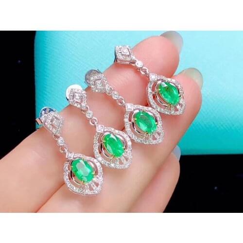 Best Gift Real Natural Emerald Earring 925 Silver sterling Fine Charm Jewelry for Women Wedding Party Earring