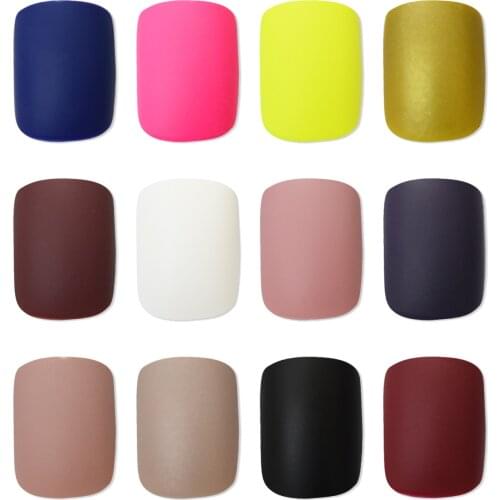 Matte Square Fake Nails Solid Color Frosted Lady Daily Wear Press On Fingernails 24 CT