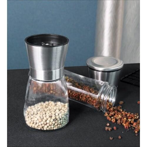 Stainless steel salt and pepper grinder manual food herbal grinder spice jar container spice bottle glass bottle kitchen gadget