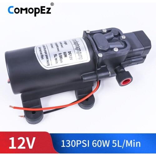 DC 12V 60W 130PSI 0.8MPA 5L / Min Water High Pressure Diaphragm Pump Self-Priming Pump Automatic Switch Intelligent