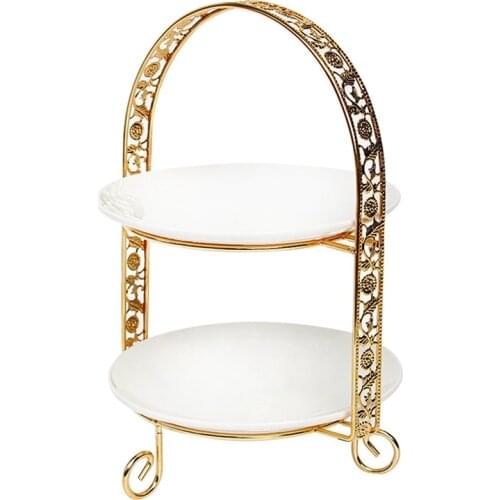 Metal Cake Stand Double-Layer Arch-Shaped Golden Fruit Dessert Rack Wedding Birthday Party Decoration Cupcake Stand Gold
