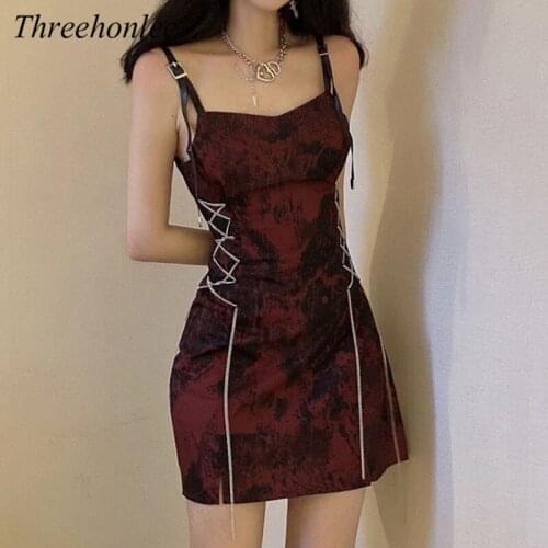 Sexy Bandage Mini Dress For Women Tie Dye Print Night Club Spaghetti Strap High Waist Female Ins Fashion Party Dresses Vestidos